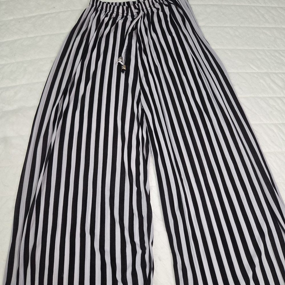 Black and White Striped Wide-Leg Pants